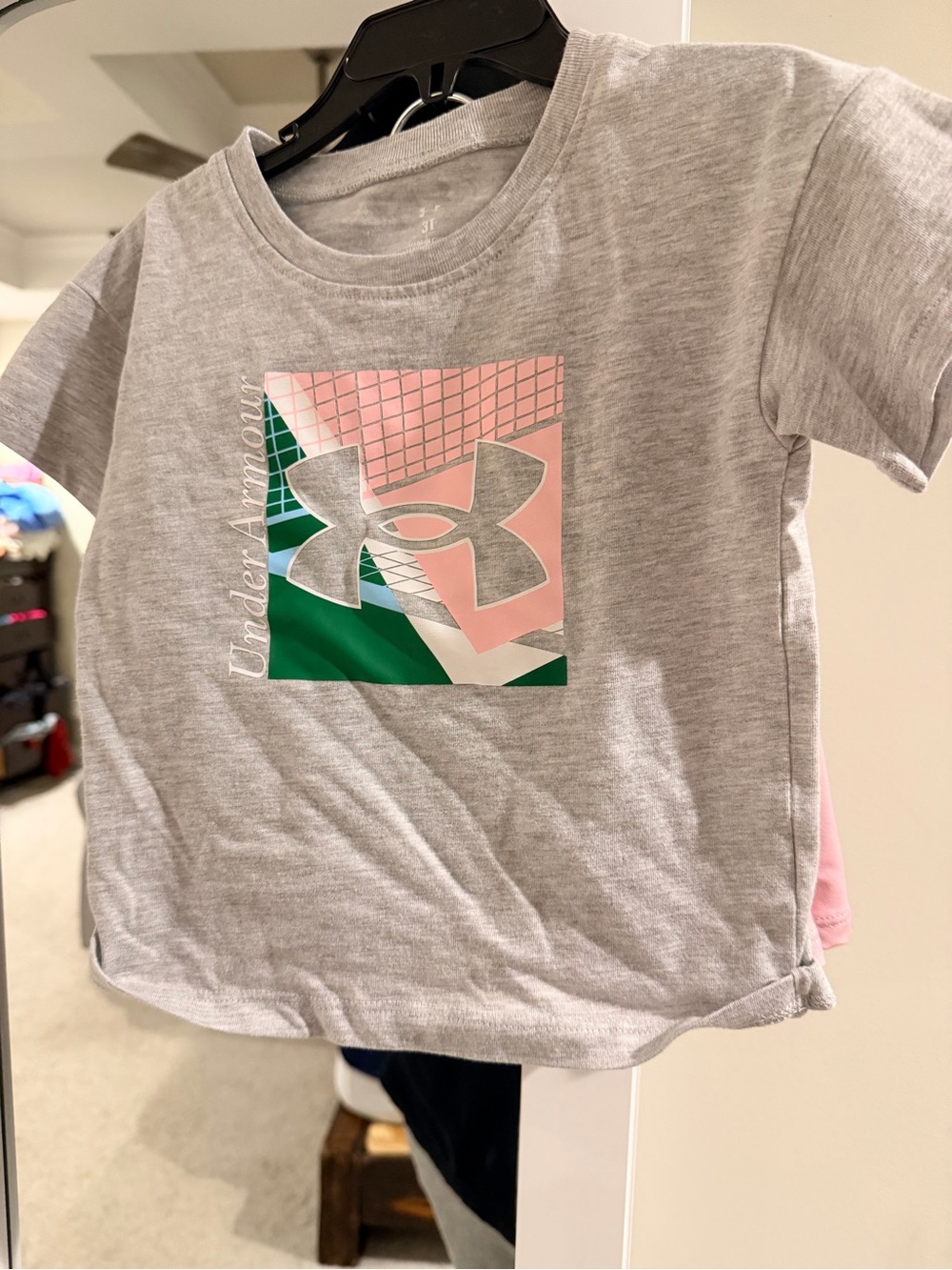 Under Armour Girls' Grey Logo Graphic Tee and shorts  - Pink & Green Accents